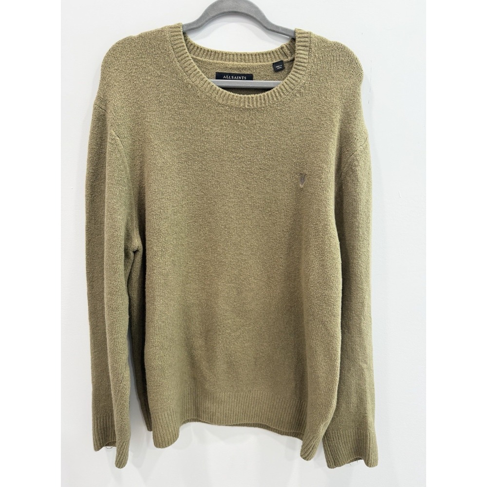AllSaints Men's Olnar XL Knit Crewneck Sweater Cotton Wool Blend Pullover Preppy